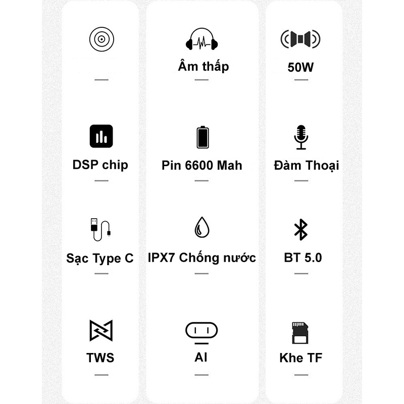 Loa bluetooth không dây di động 50W âm thanh nổi Âm thanh cao Bass cực lớn AUX TF - Hàng Chính Hãng PKCB93