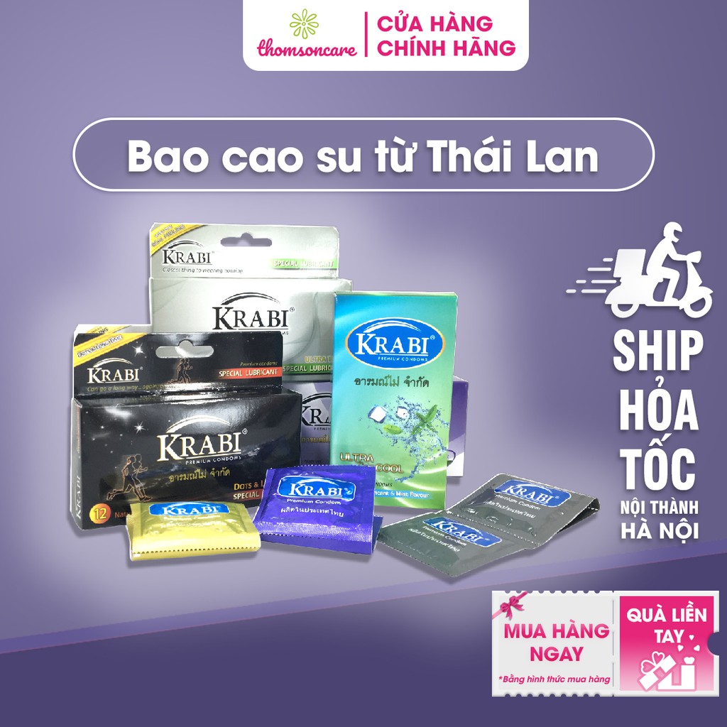 Bao cao su Krabi - Hộp 12 chiếc - Nhập khẩu từ Thái Lan - Luôn che tên sản phẩm