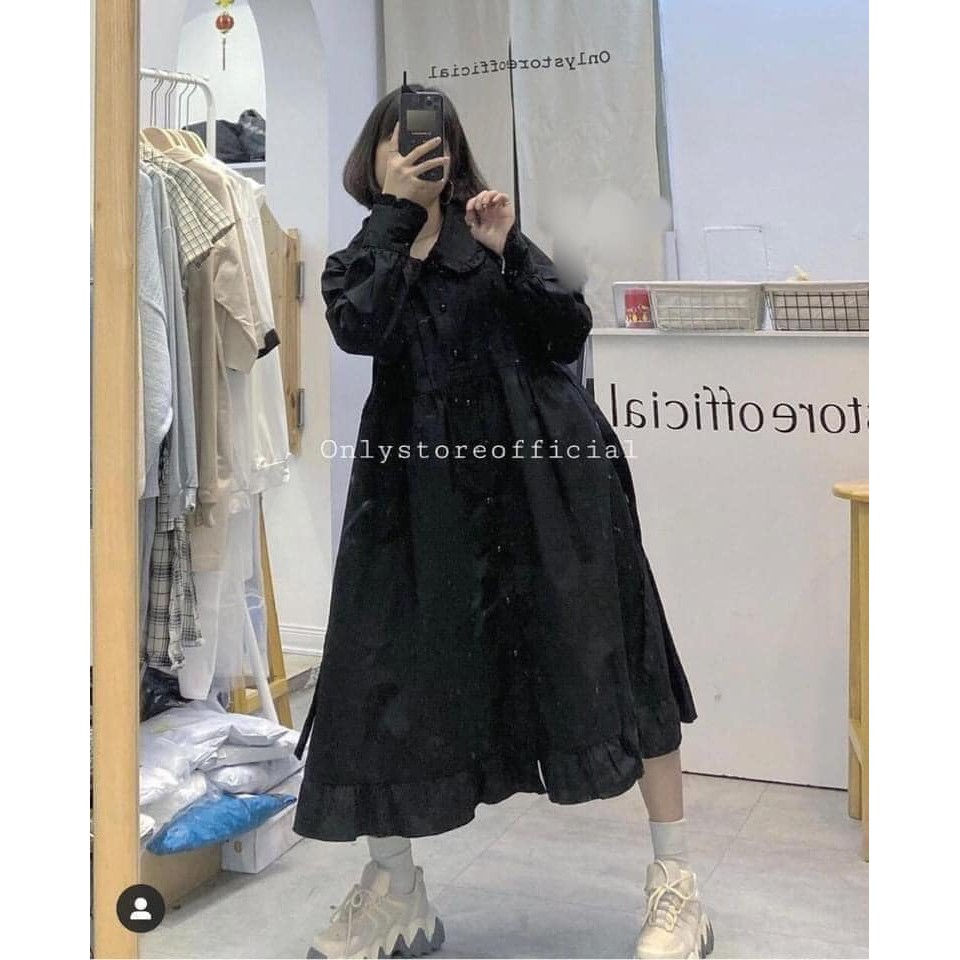 Váy babydoll cổ bèo nữ dài tay ulzzang 2 màu đen/trắng cực xinh xưởng sỉ nguyễn hoa | BigBuy360 - bigbuy360.vn