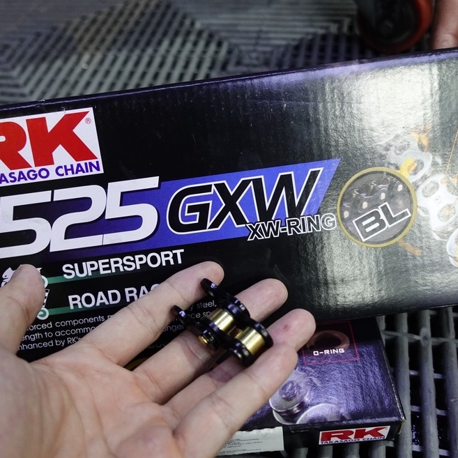 Sên RK 525 GXW Black - đen, cốt mạ vàng, roller vàng - Home Motorcycle Workshop