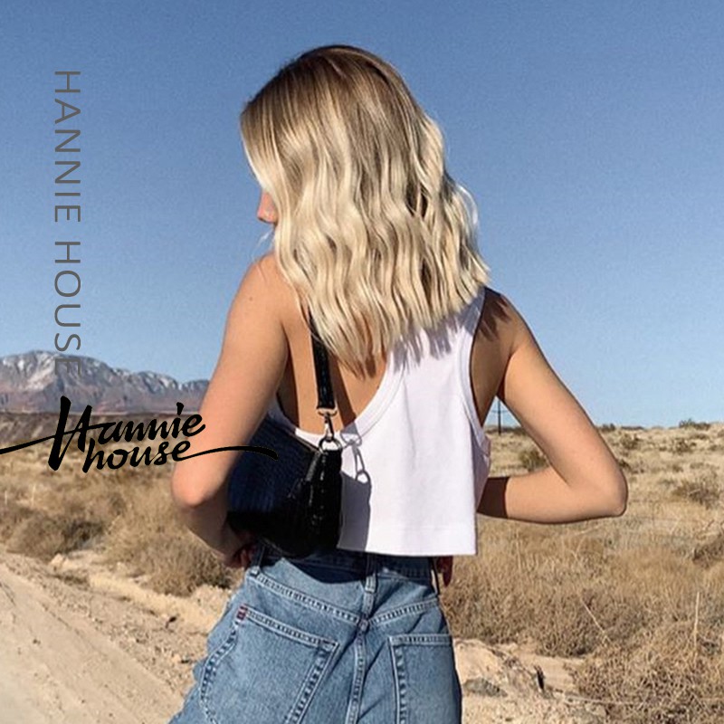 Áo croptop không tay cổ chữ U màu trơn thời trang mùa hè