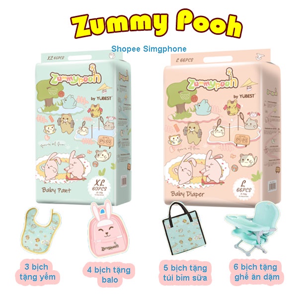 Tã Bỉm Yubest Zummy Pooh bản mới cao cấp 2022 quần dán đủ size S80, M72