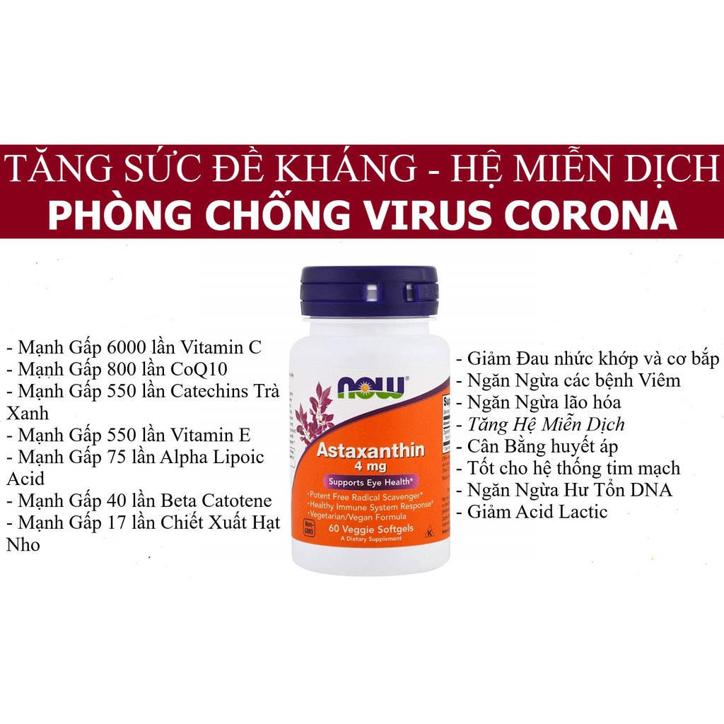 Viên Uống Tăng Sức Đề Kháng Now Astaxanthin 4mg - 60 Viên