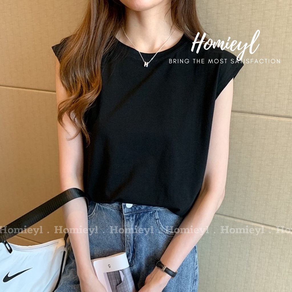Áo thun trơn nữ tay ngắn dáng suông basic Homieyl cao cấp, áo phông trơn nữ cộc tay hến cotton đen trắng H210