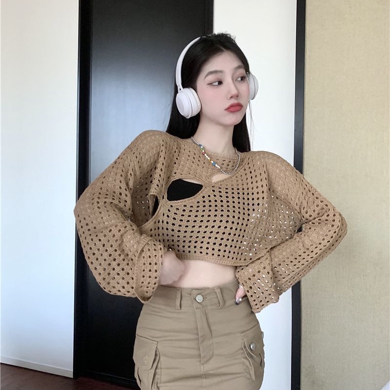 Bộ đồ COZOKC gồm áo lưới khoác ngoài và áo hai dây thời trang quyến rũ cho nữ