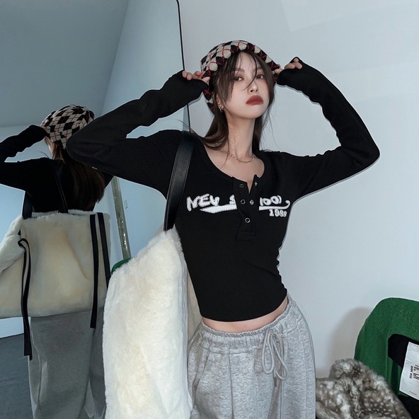 Áo Croptop Dài Tay Phong Cách Retro Mỹ Gợi Cảm JH-CX-71