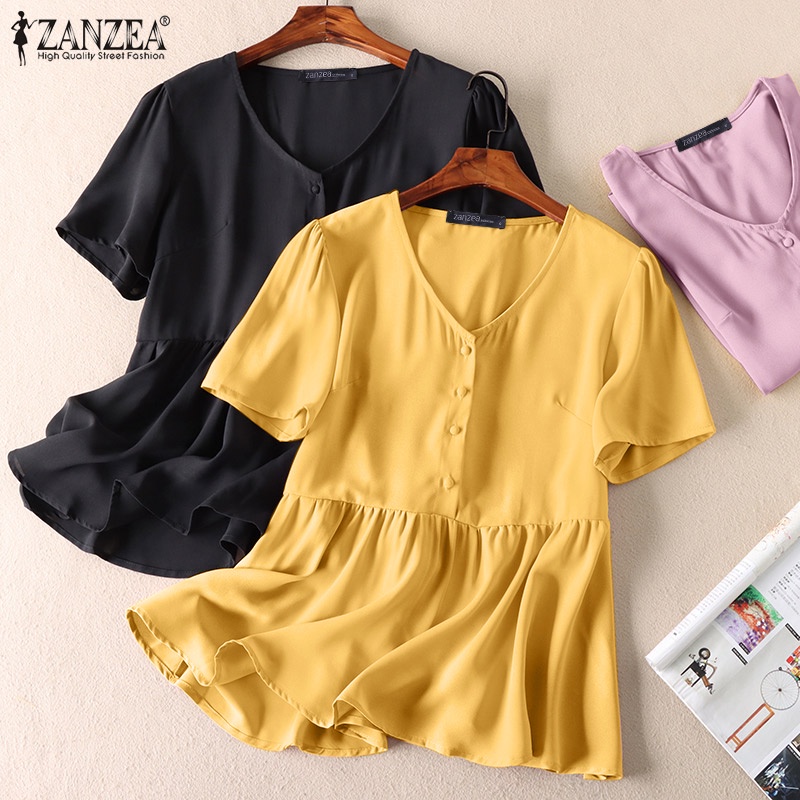 Áo ZANZEA tay ngắn cổ chữ V thời trang dành cho nữ