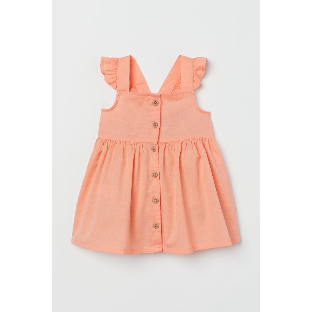 Váy vải cotton 2 dây, màu hồng cam, hàng cúc giữa, Hờ mờ US săn SALE
