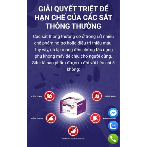Thực phẩm bổ sung sắt, không gây táo bón Sifer hộp 60 gói.sắt hữu cơ sinh học