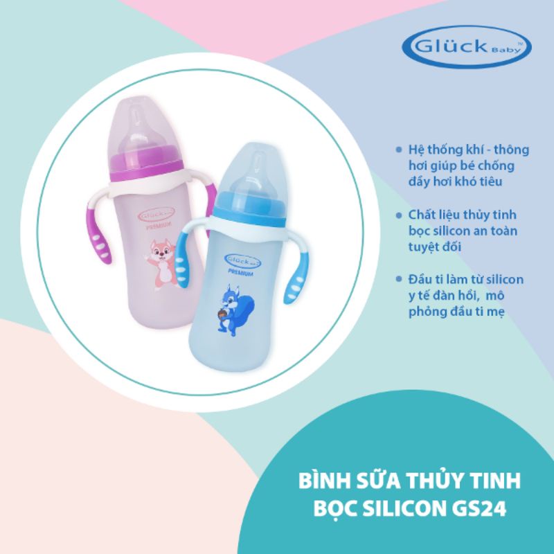 BÌNH SỮA THỦY TINH BỌC SILICON 240ML - GLUCK BABY