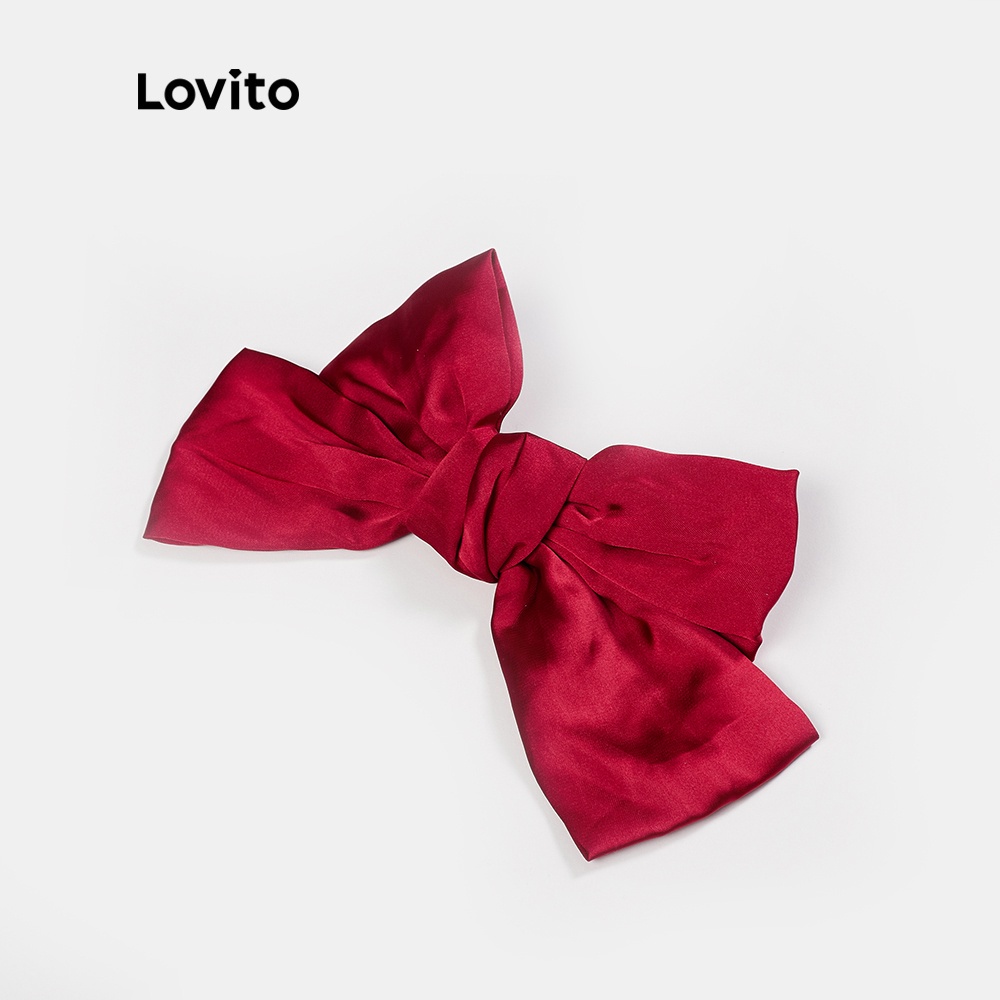 Kẹp tóc Lovito nơ to bằng polyester màu đỏ phong cách Giáng Sinh A07013