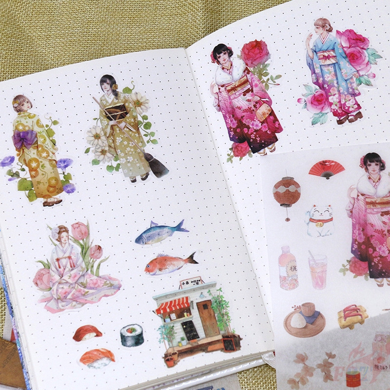 Set 6 Tờ Sticker Hình Sakura Girl Dùng Trang Trí Sổ Tay Diy