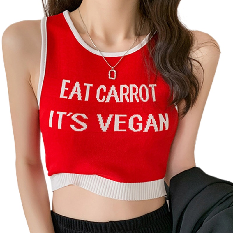 Brroa Áo Crop Top Dệt Kim Không Tay In Chữ Phối Màu Tương Phản Thời Trang Mùa Hè Cho Nữ