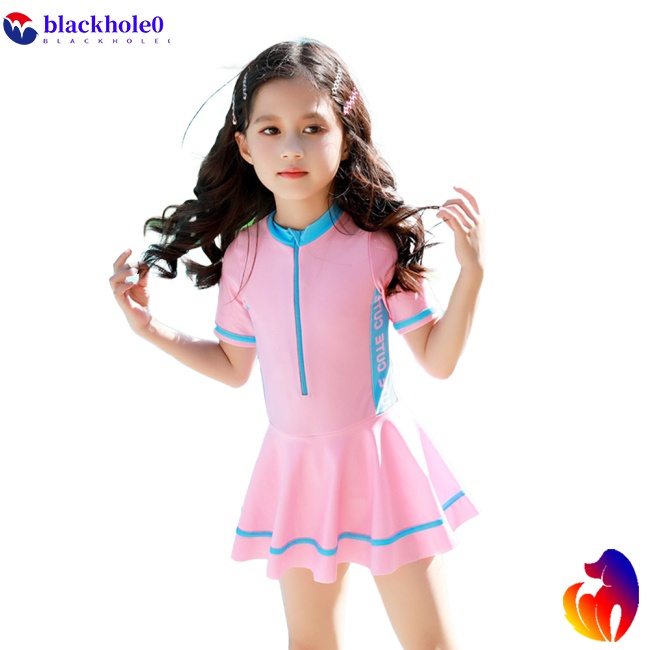 BH 2pcs/set Baby Girls One-piece Swimsuit Cartoon Swimdress  +  Swimming  Shorts With Smooth Zipper Quick-drying Bathing