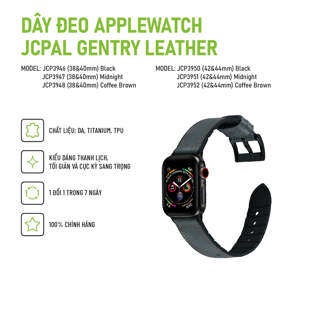 Dây đeo AppleWatch JCPAL Gentry Leather nhiều màu