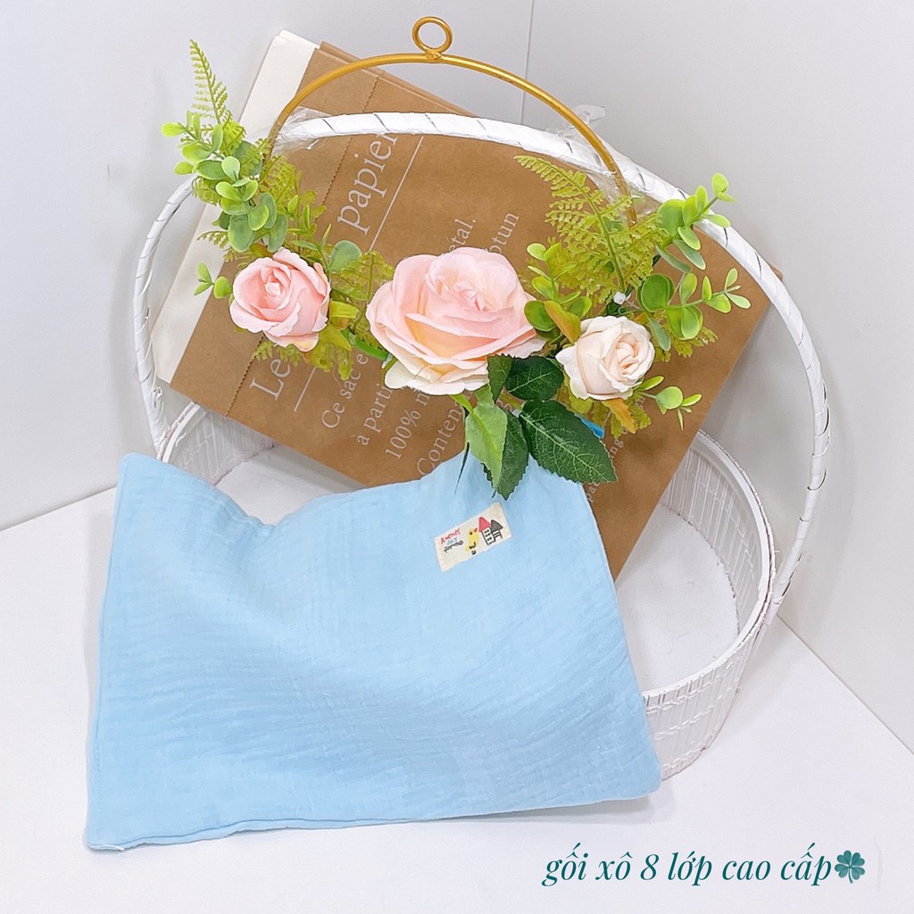 Gối Xô Sơ Sinh 8 Lớp họa tiết thêu 100% cotton Mềm Mịn Thấm Hút Mồ Hôi.