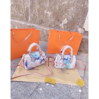 Túi Xách Nữ- Túi Đeo chéo LV dáng trống loang 7 màu kèm phụ kiện cún lót đỏ dập logo( ảnh thật cuối)