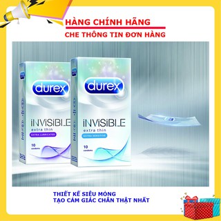 Bao cao su Durex Invisible Extra Thin tăng khoái cảm loại siêu mỏng hộp 10 chiếc tặng kèm hộp 3 cùng loại.