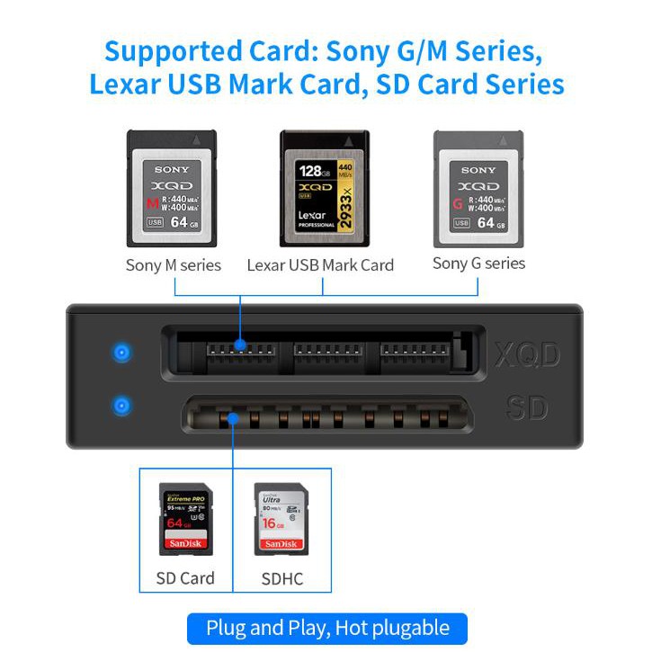 Đầu đọc thẻ nhớ XQD và SD chuẩn USB 3.0 thương hiệu Rocketek