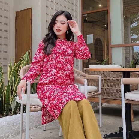 Áo Dài Hoa Nhí Trắng Nền Hồng - Form Suông Rộng by Mộc AD222