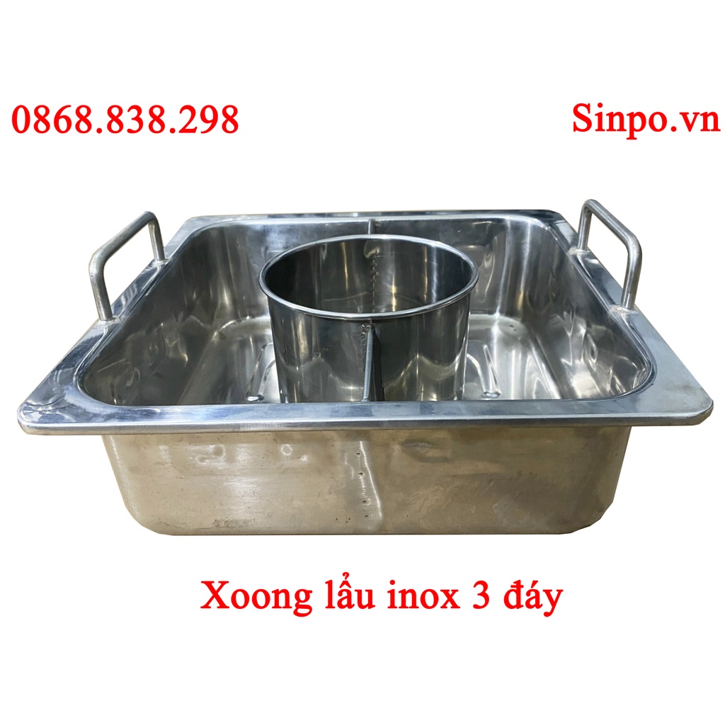 Nồi lẩu inox 3 ngăn, xoong 3 ngăn inox vuông dùng được cho bếp từ