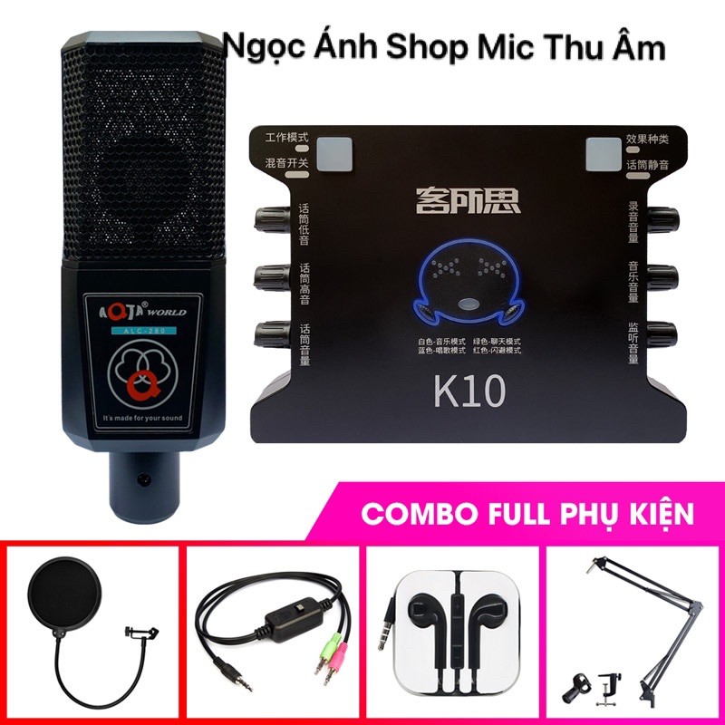 Combo Bộ Hát Livestream Mic ALC 280-Sound Card XOX K10 Đầy Đủ Phụ Kiện -BH 6 Tháng