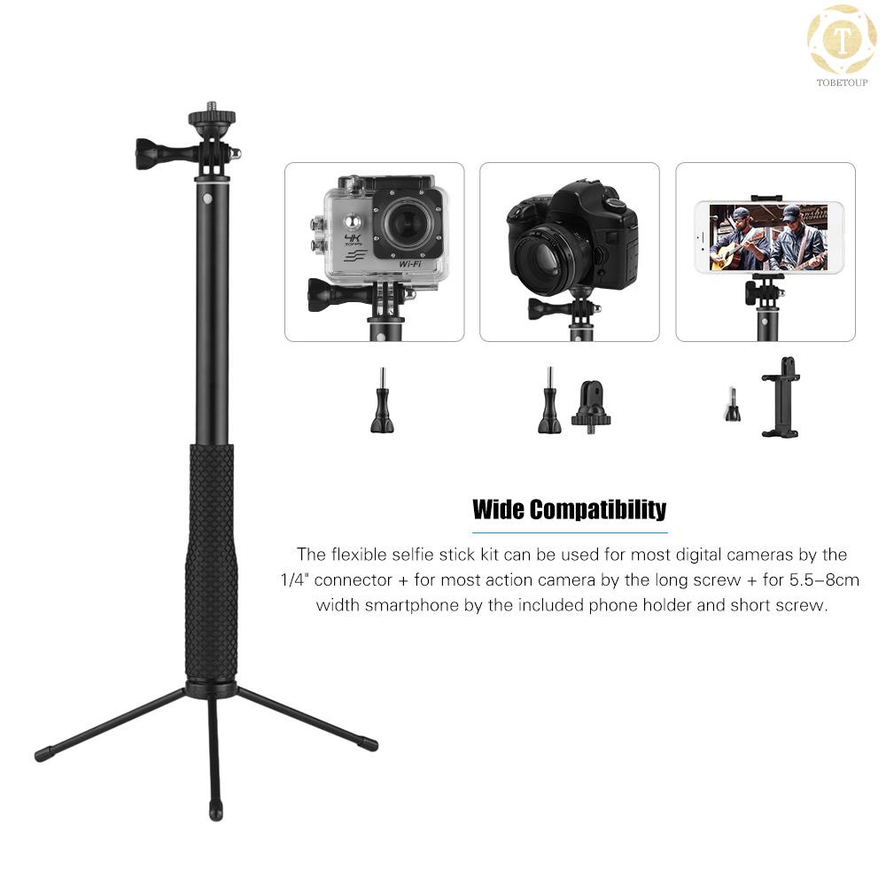 ∗LDX-808 Suit Aluminum Alloy Selfie Stick Kit 36cm-110cm 4-Section Extendible Handheld Selfie Stick with Remote Controller Clip for GoPro + Phone Holder + Phone Remote Controller & Remote Controller Clip + 1/4" Connector for GoPro Hero 6 5 4 3 3+ for Xiao