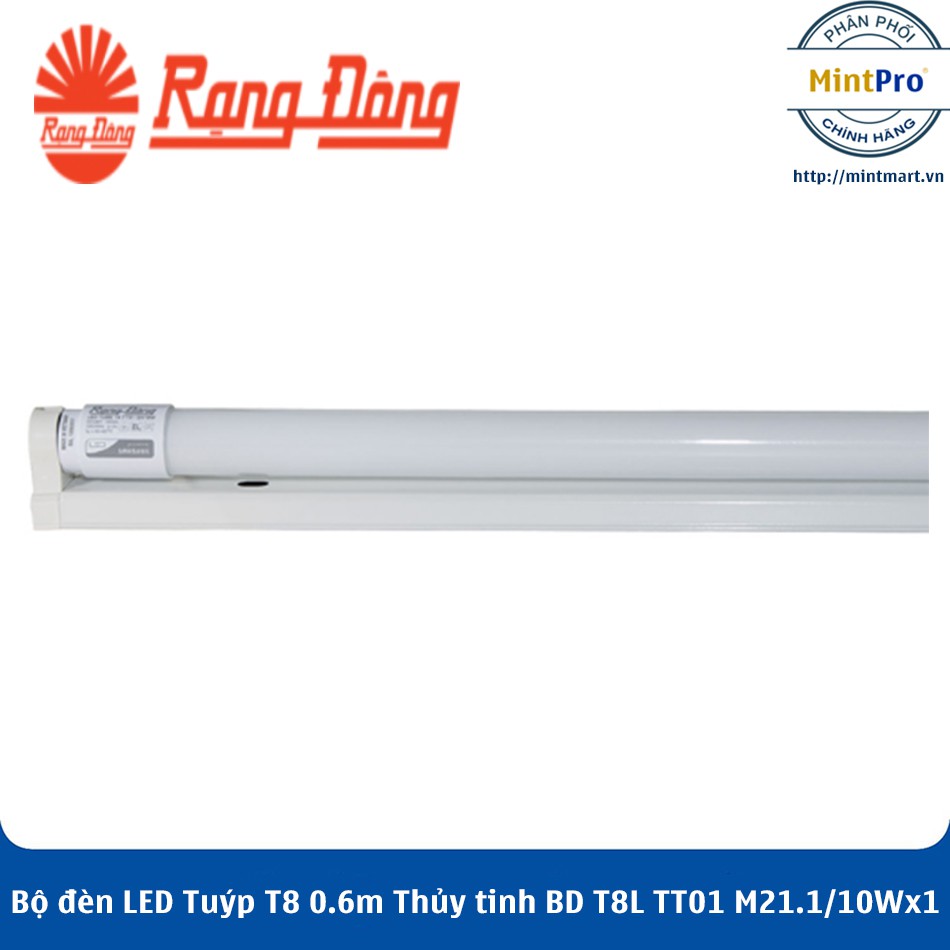 Bộ đèn LED Tuýp T8 0.6m 10W Thủy tinh BD T8L TT01 M21.1/10Wx1 Rạng Đông - Hàng Chính Hãng