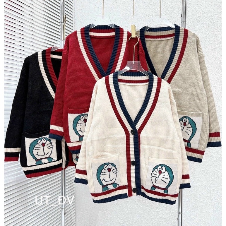 Áo khoác len cardigan viền hoạ tiết doremon siêu xinh