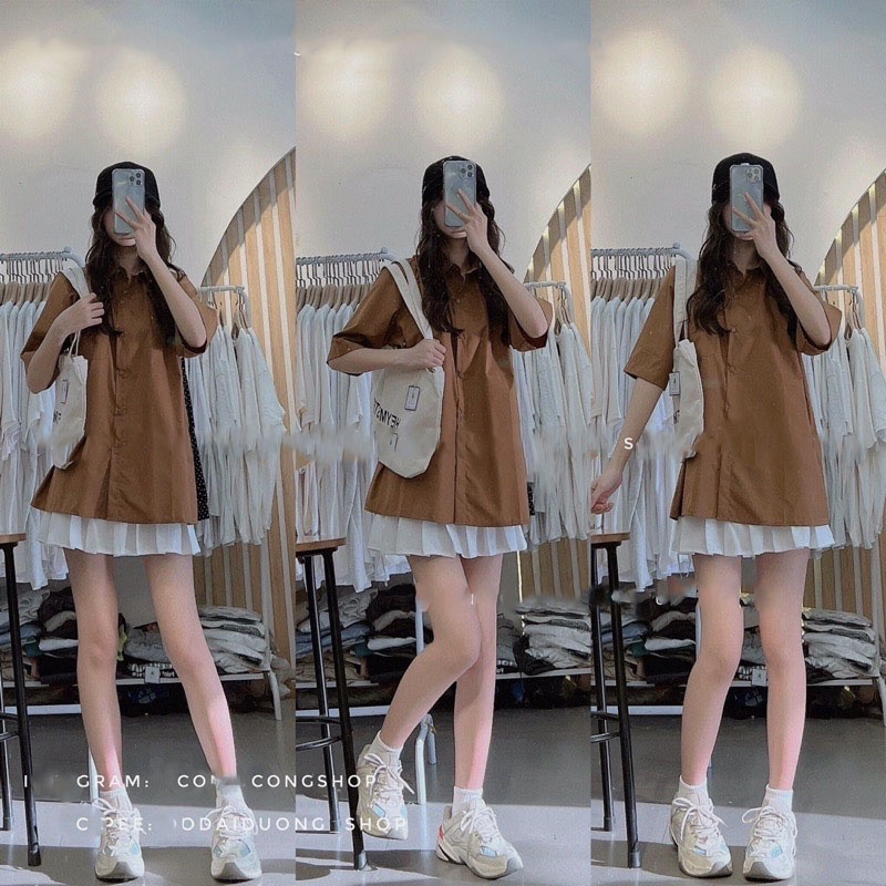 Áo sơ mi cộc tay unisex 3 màu túi ngực, form rộng, vải lụa thô thoáng mát, thời trang nữ Basic