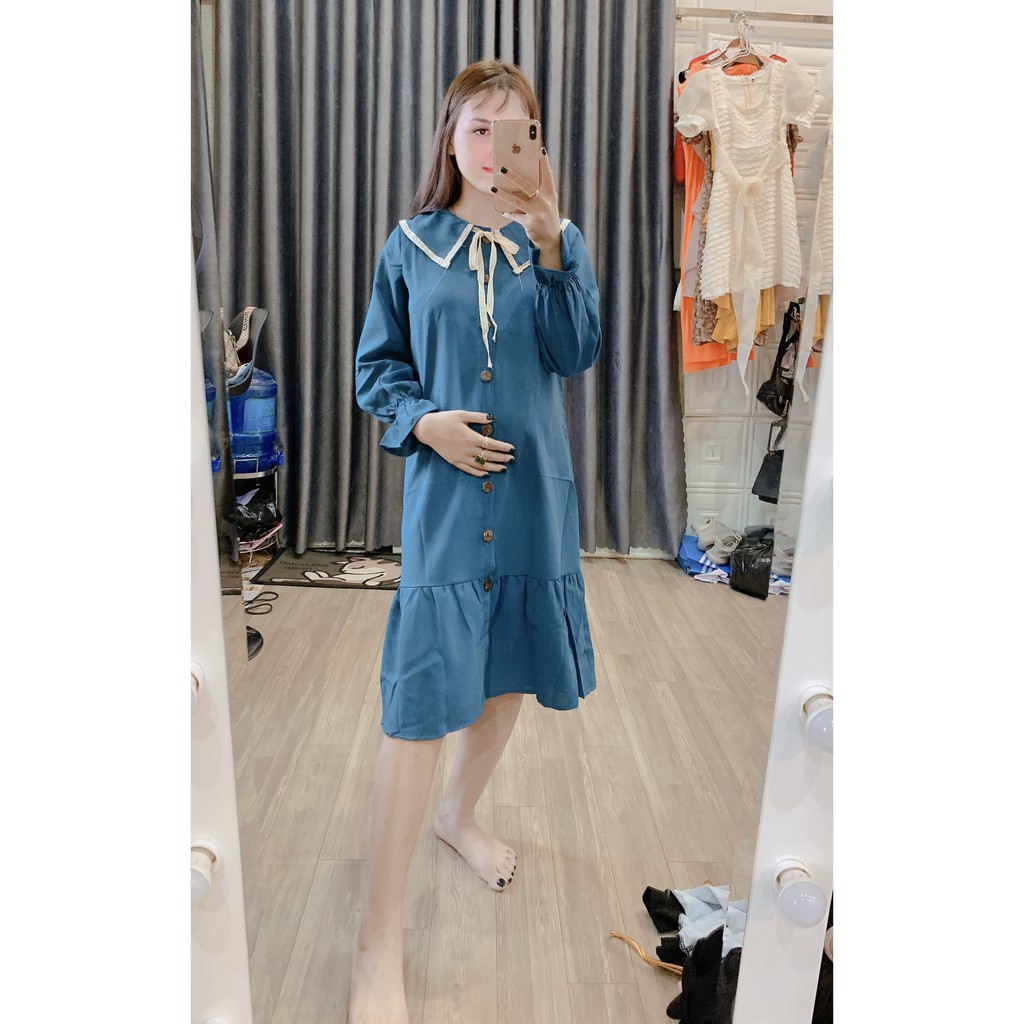 váy bầu thu đông dài tay V226