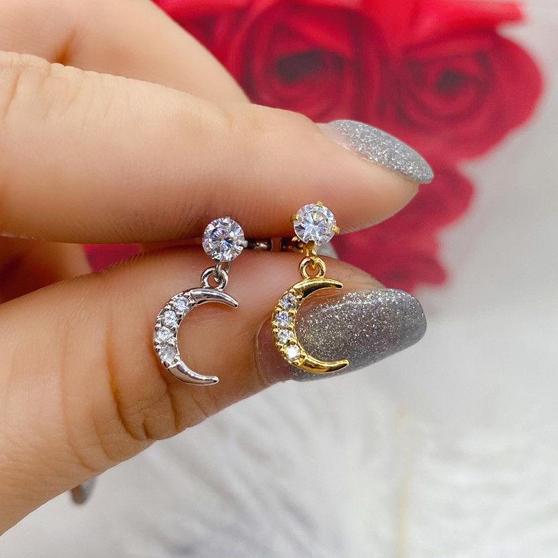 Bông tai hình ngôi sao năm cánh bằng thép titan mạ vàng 18k đính kim cương giả tinh tế không dị ứng thời trang cho nữ