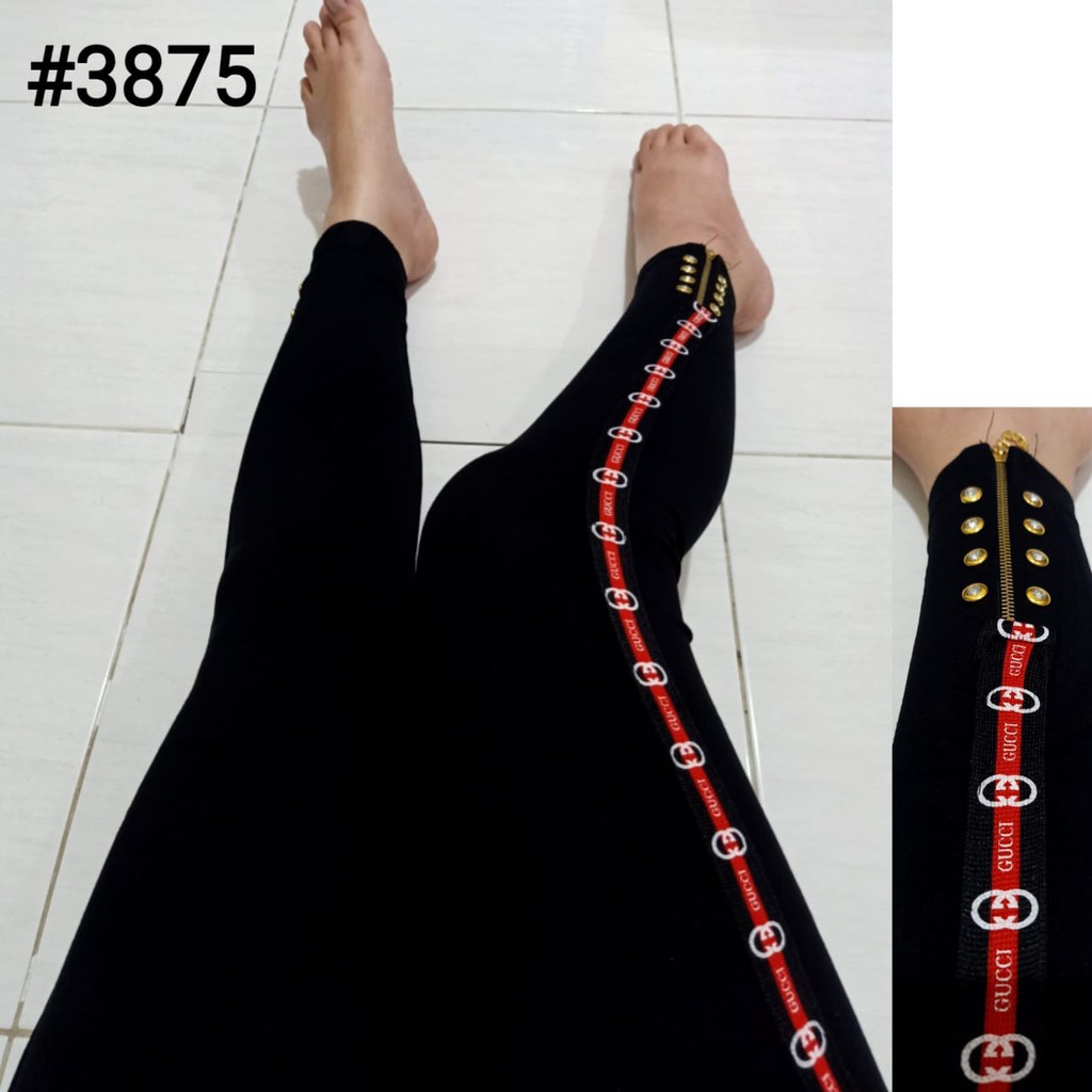 Quần legging phối khóa kéo đính ngọc trai hiệu Gucci 3875 nhập khẩu