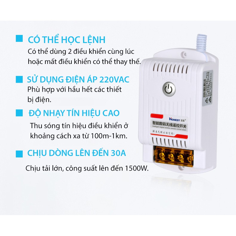 Công tắc điều khiển từ xa công suất lớn Honest HT-9220 dùng bật tắt máy bơm nước, điều khiển máy bơm nước từ xa