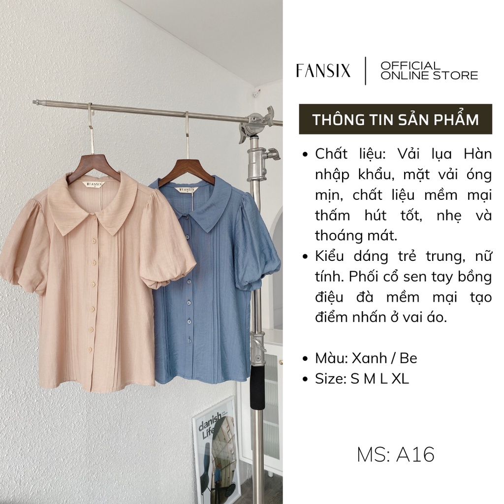 Áo sơ mi tay bồng FANSIX - A16 sơ mi công sở phối cổ sen nữ tính, chất vải nano mềm mại | BigBuy360 - bigbuy360.vn