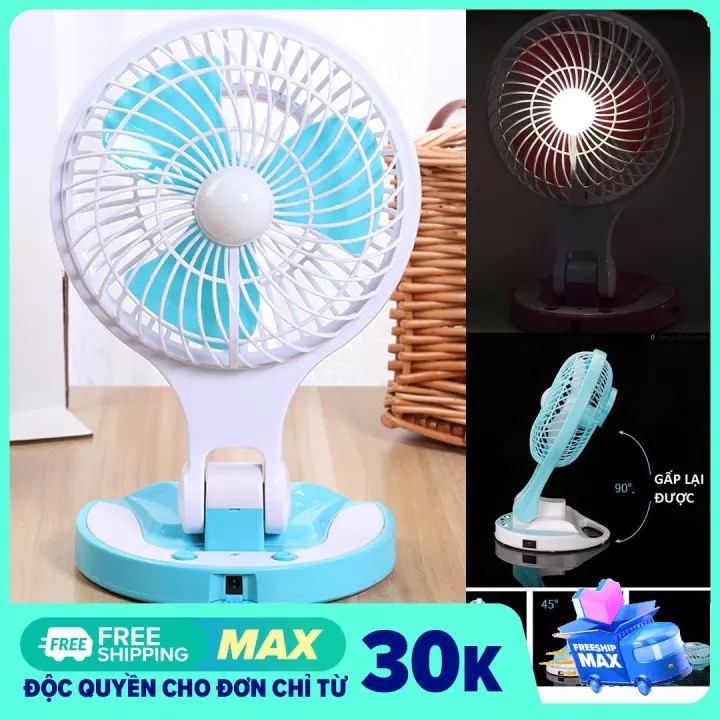 [HCM] Quạt Sạc Tích Điện 2 Chế Độ Gió Kèm Đèn Led Siêu Sáng