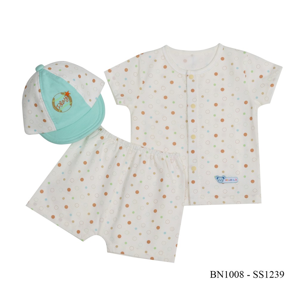 Bộ sơ sinh bông tay ngắn 1008- HELLO BB