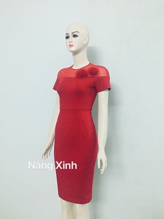 Đầm bút chì decoupe ngực, phối lưới
