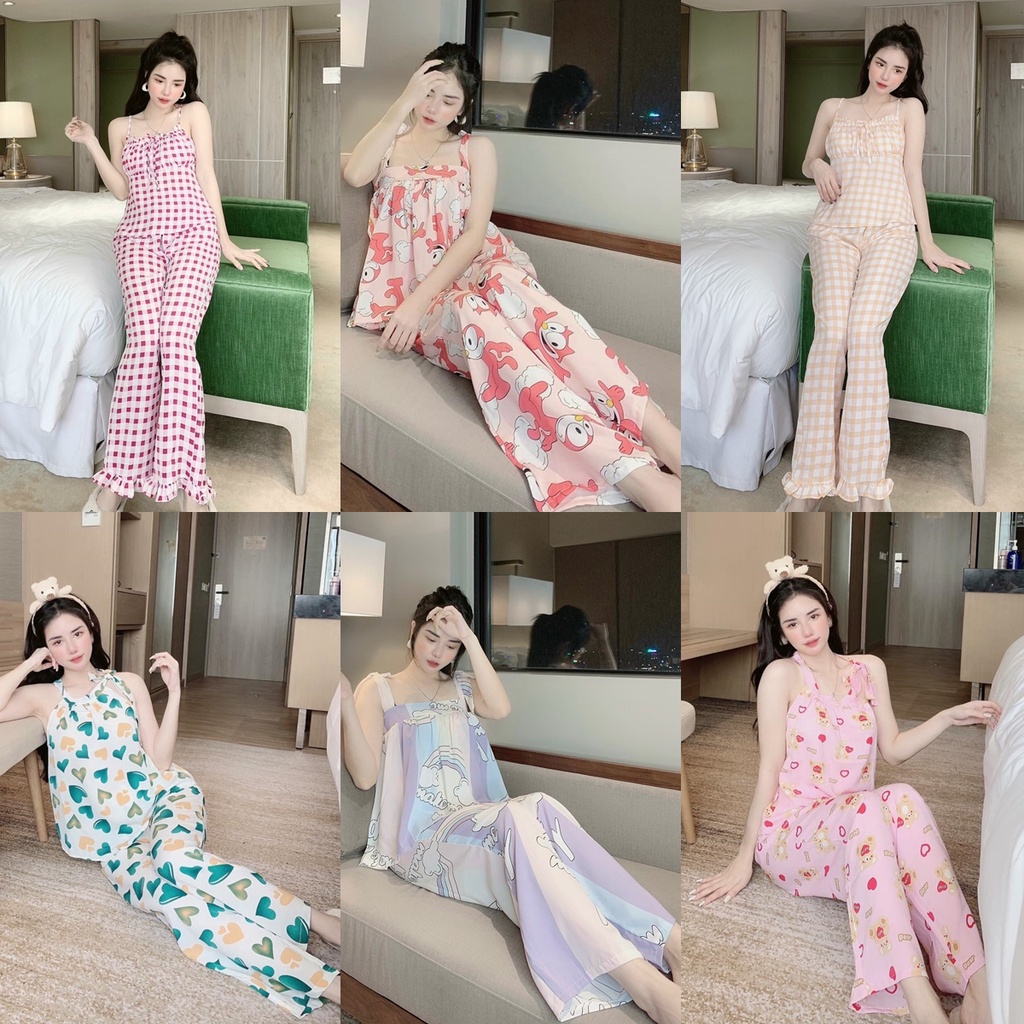 Đồ bộ mặc nhà 2 dây quần dài lụa Mango - Đồ ngủ hai dây quần dài