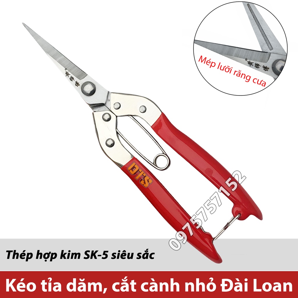 Kéo cắt cành nhỏ, kéo tỉa cành răm mũi dài, tỉa lá chi dăm Đài Loan 210mm thép trắng SK5 siêu sắc bén, dụng cụ làm vườn