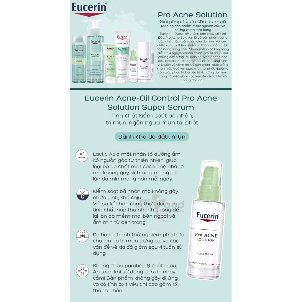 (CHÍNH HÃNG) Tinh chất giảm nhờn và làm mờ sẹo mụn Eucerin Acne-Oil Control ProACNE Solution Super Serum 30ml