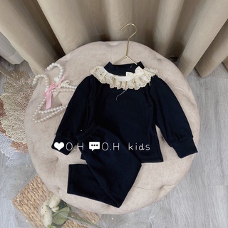 Bộ nhung tăm cổ pha ren cho bé gái
