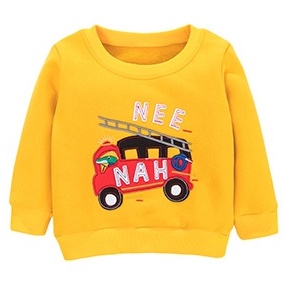 Mã C0353 áo len màu vàng thêu hình xe cứu hỏa , áo băng lông siêu ấm của Litle Maven cho bé