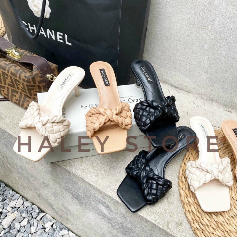 Guốc Nữ Bính Tết nơ chéo xinh hot 2021 đi chơi đi tiệc đi làm đi du lịch HALEY STORE