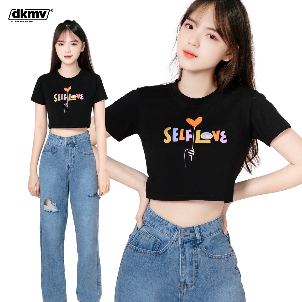 Áo croptop ôm Don't Kill My Vibe tay ngắn màu đen