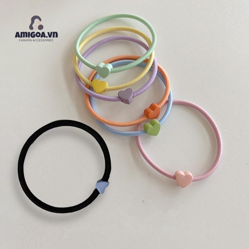 Dây Thun Cột Tóc Cao Su Co Giãn Màu Kẹo Hình Trái Tim Đơn Giản Dành Cho Nữ