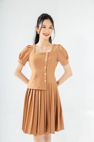 Váy cổ U dập ly