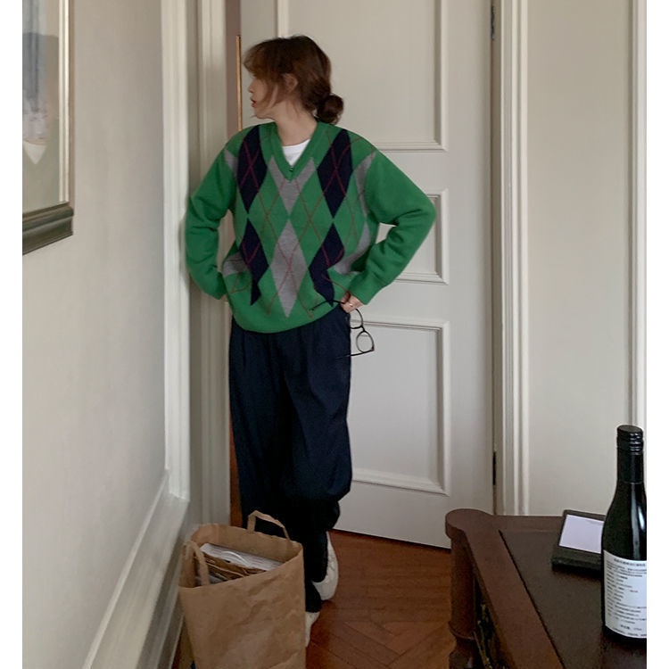 Áo Sweater Dệt Kim Màu Sắc Tương Phản Phong Cách Preppy Thời Trang Xuân Thu 2022