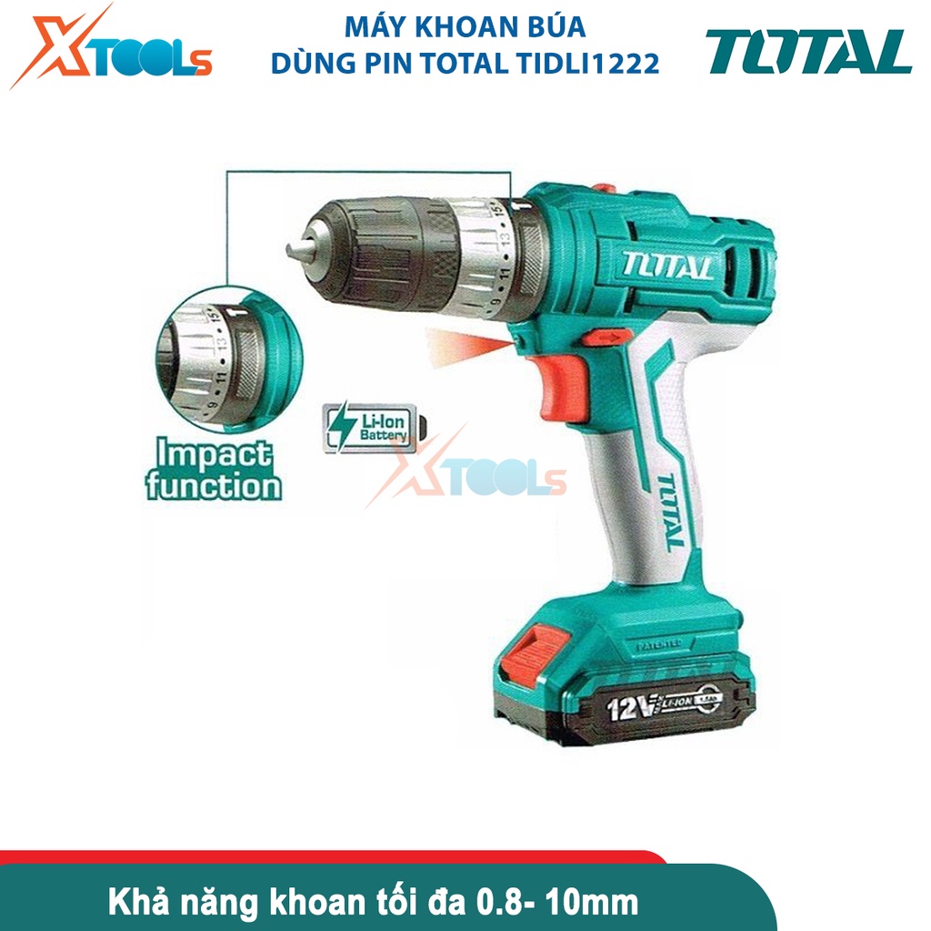 Máy khoan búa 12v Total TIDLI1222, lực mô men quay tối đa 25nm, lực búa tối đa 0-5500/0-20000bpm [CHÍNH HÃNG][XTOOLS]