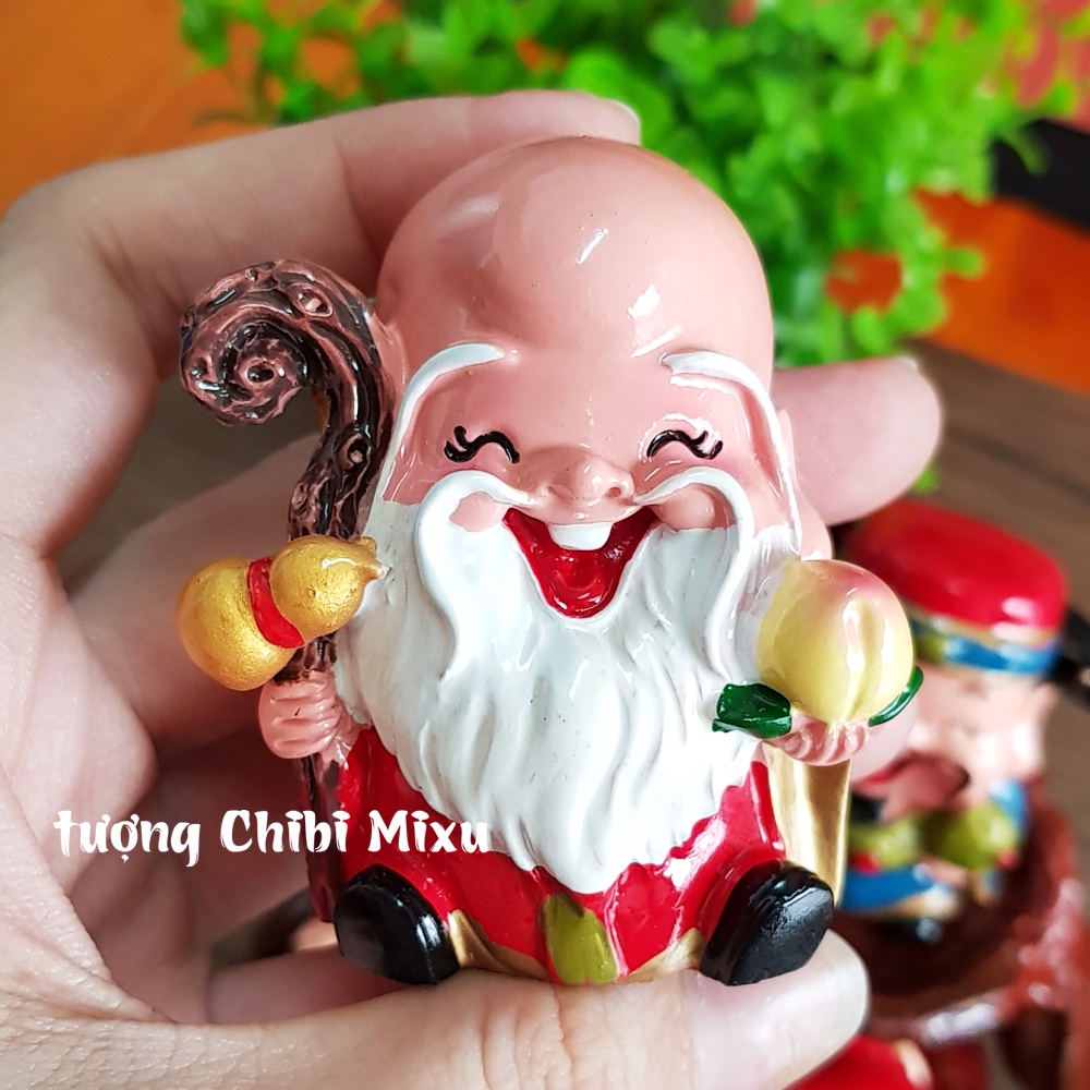 Bộ 08 tượng Ngũ Tài - Tam Đa 6cm kèm chân đế ngang 8 ô